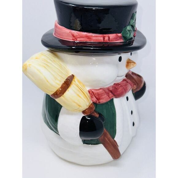 nib Vintage Snowman Cookie Jar 11" Hand Painted Ceramic Christmas Holiday - Picture 6 of 11